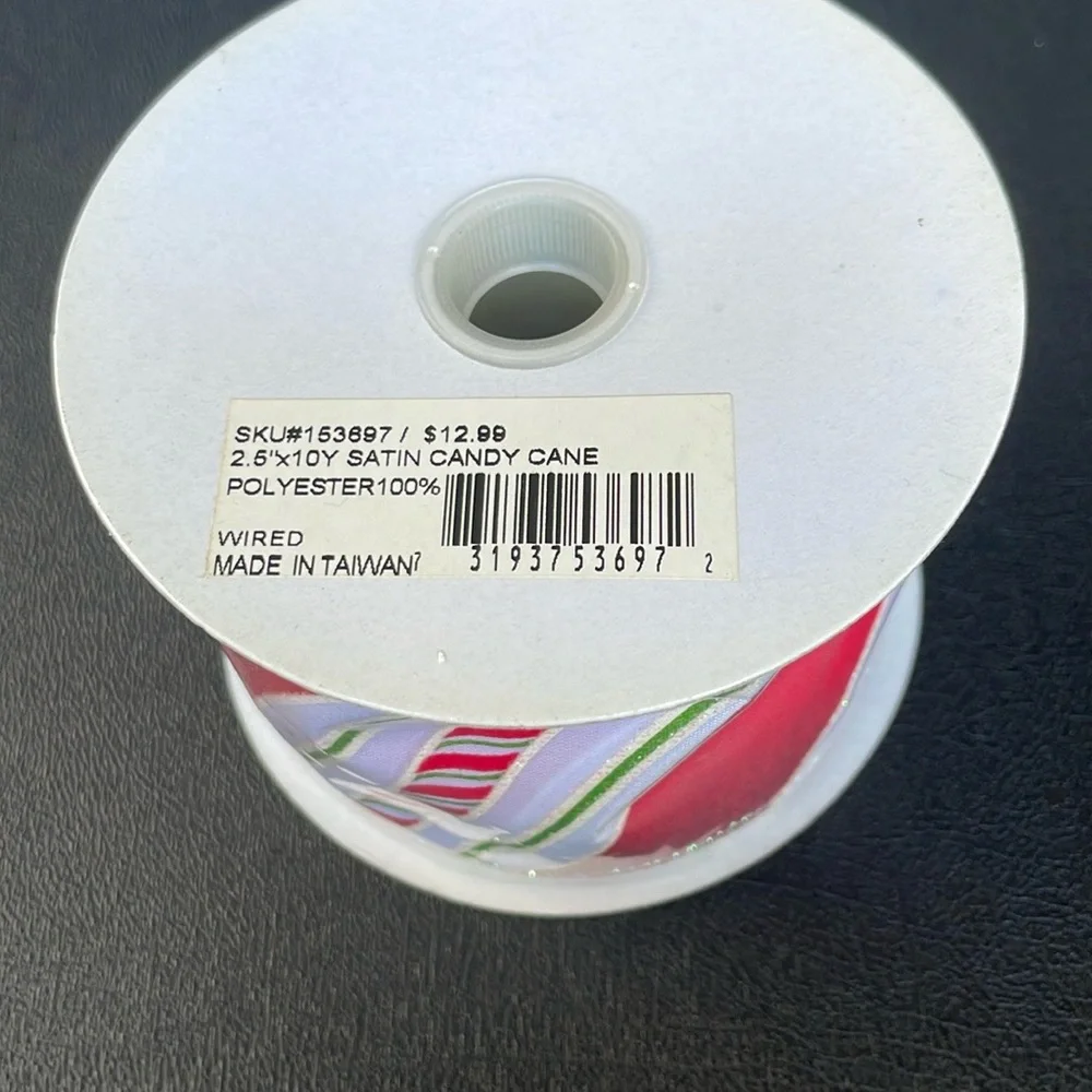 Festive Red, White and Green Candy Cane Striped Wired Ribbon
